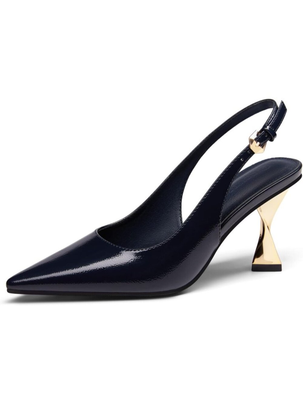 Women's All Black Kitten Heels Slingback Pointed Closed Toe Pumps Comfortable